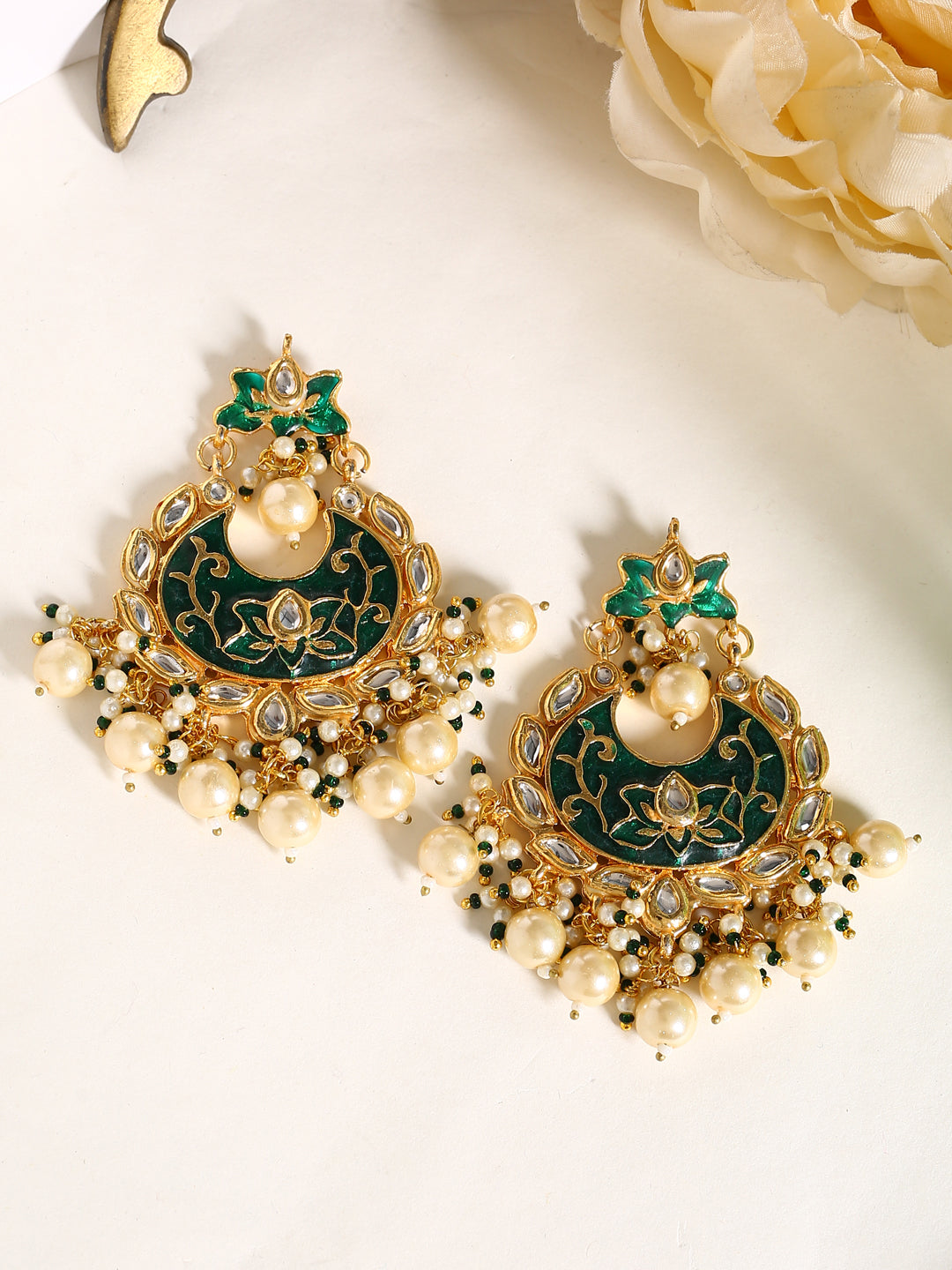 Green Gold-plated Kundan Classic Chandbali