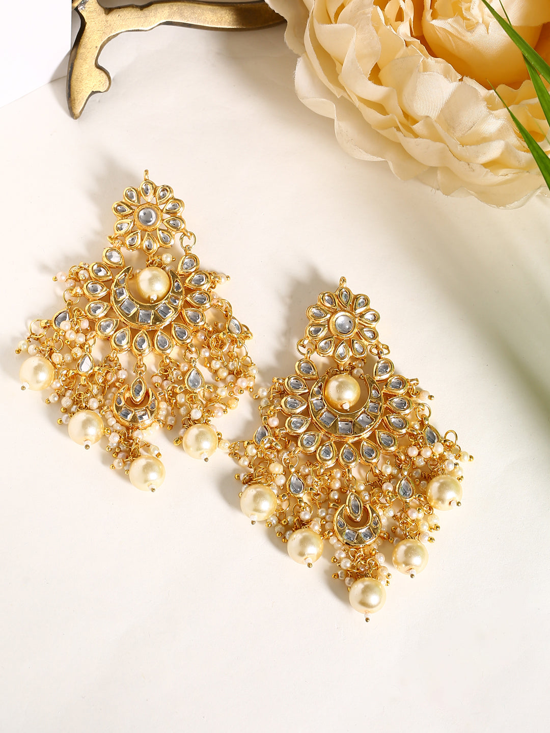 Gold-plated Kundan Designed Drop Earrings