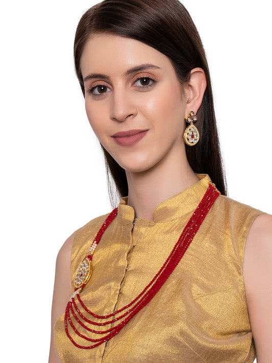 Red Gold-Plated Kundan Classic Long Necklace