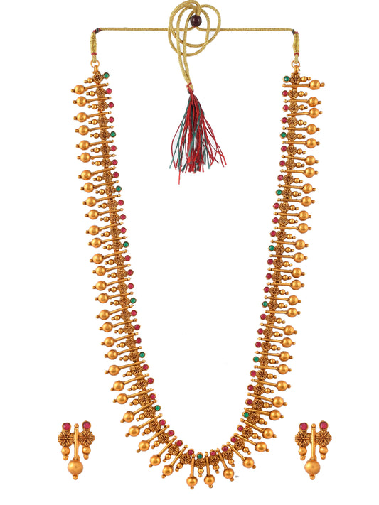 Gold-Plated Stone Studded Long Necklace