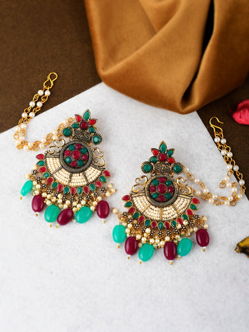 Gold-Plated Multicoloured Drop Earrings