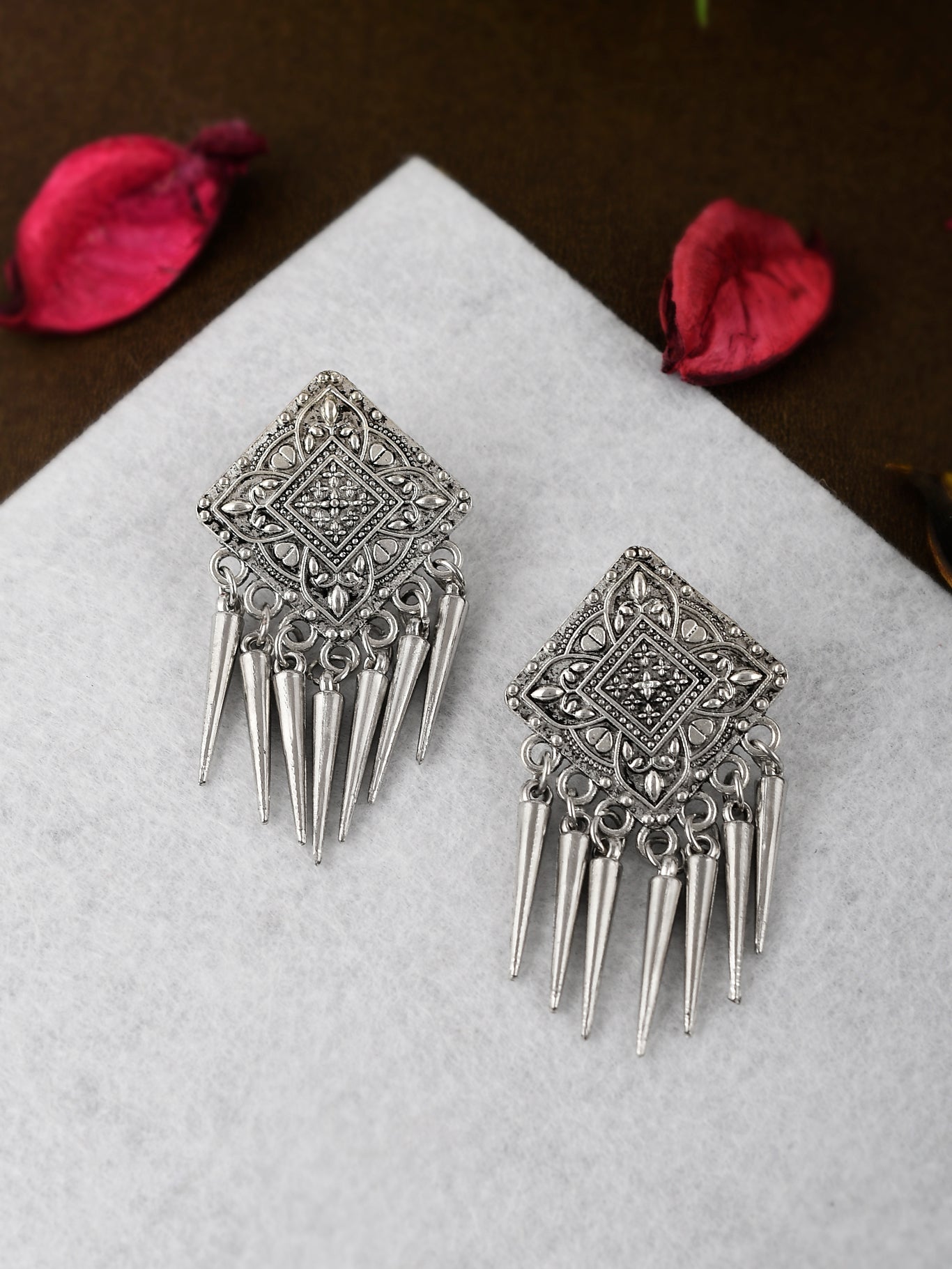 Silver-Plated Contemporary Drop Earrings