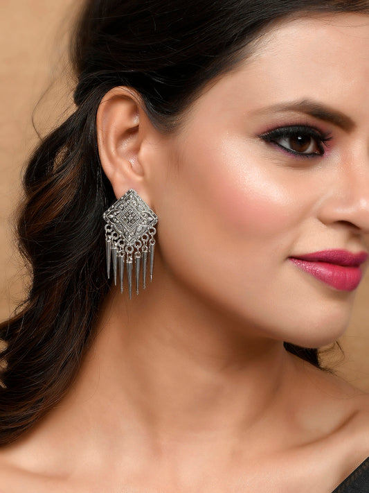 Silver-Plated Contemporary Drop Earrings