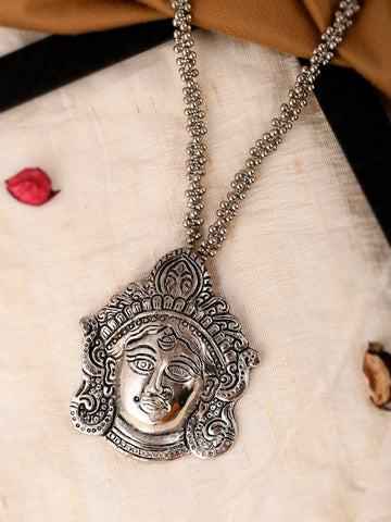 Silver-Plated Oxidised Temple Long Necklace