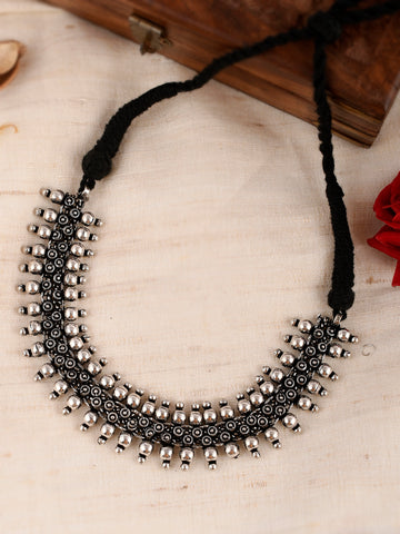 Silver-Plated Oxidised Statement Short Necklace