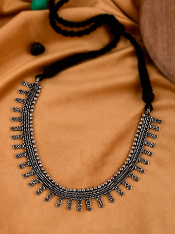 Silver-Toned Oxidised Statement Short Necklace