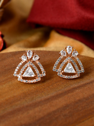 Rose Gold AD Diamond Contemporary Studs