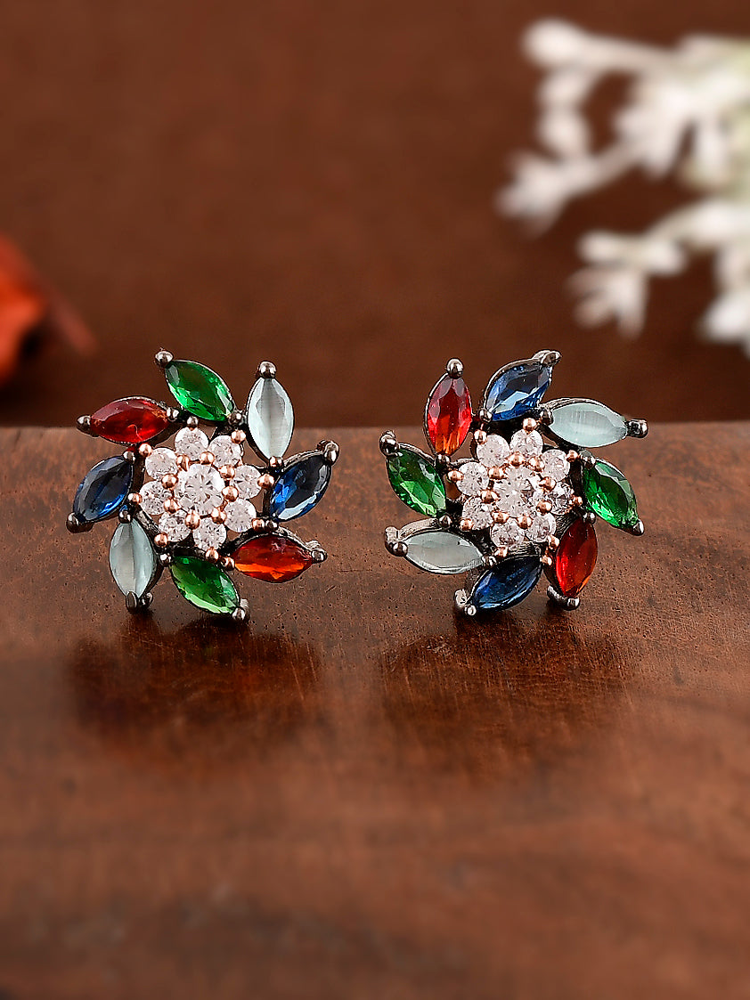 Silver-Toned Multicolor Contemporary Studs