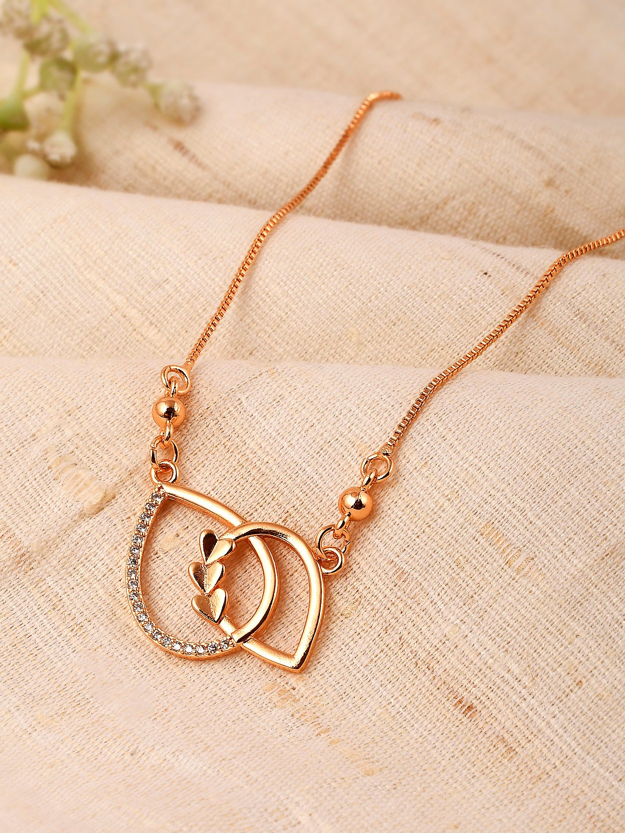 White Rose Gold-Plated AD Diamond Pendant Chains