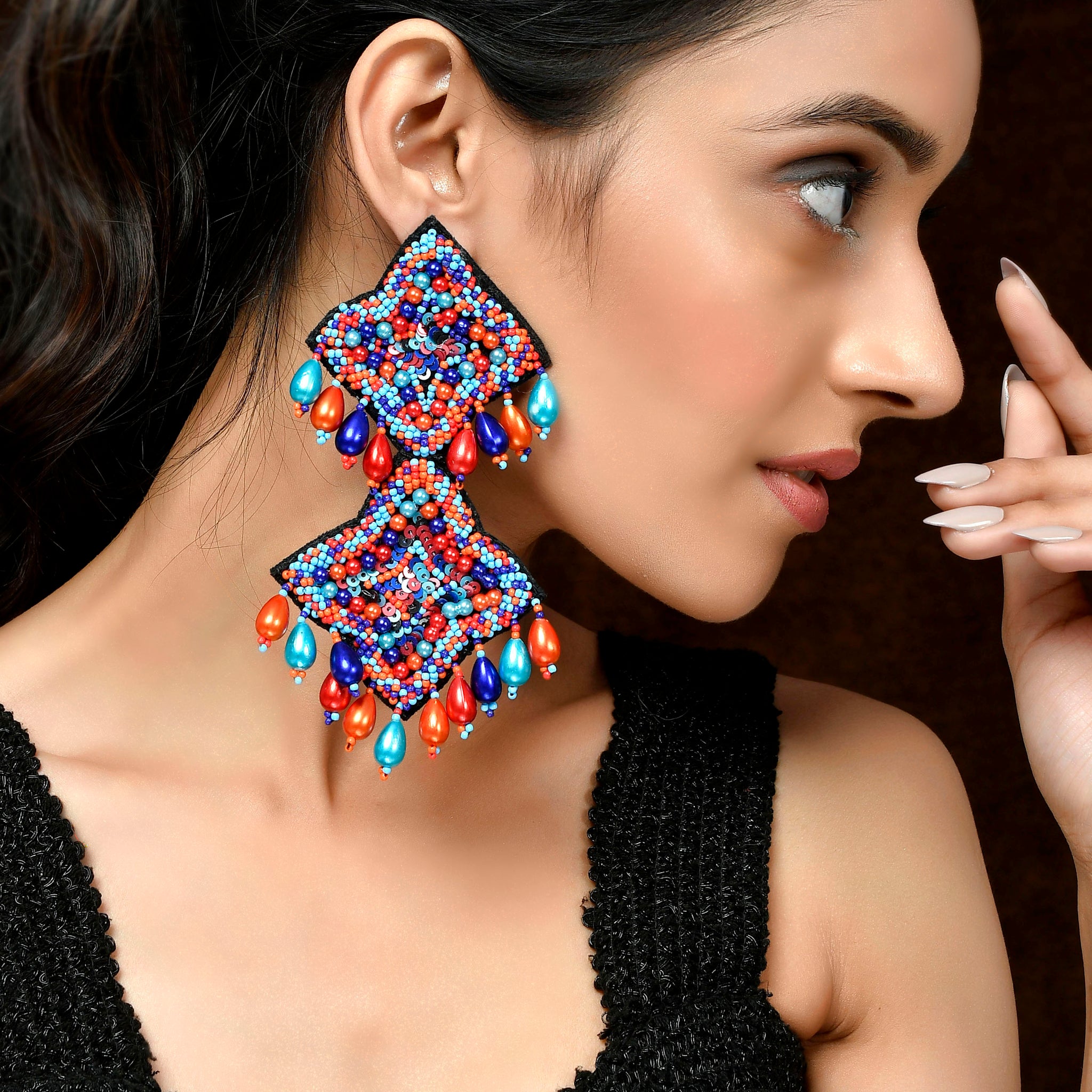 Multicolor Funky Fabric Contemporary Drop Earrings