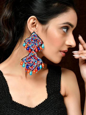 Multicolor Funky Fabric Contemporary Drop Earrings