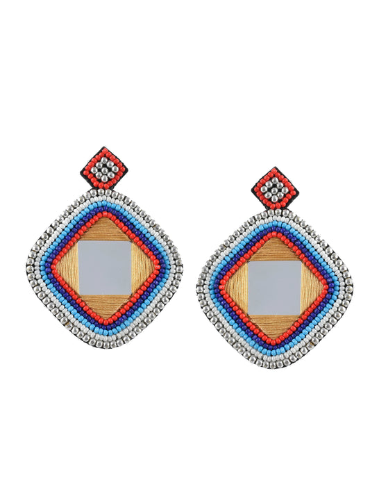 Multicolor Fabric Contemporary Mirror Drop Earrings
