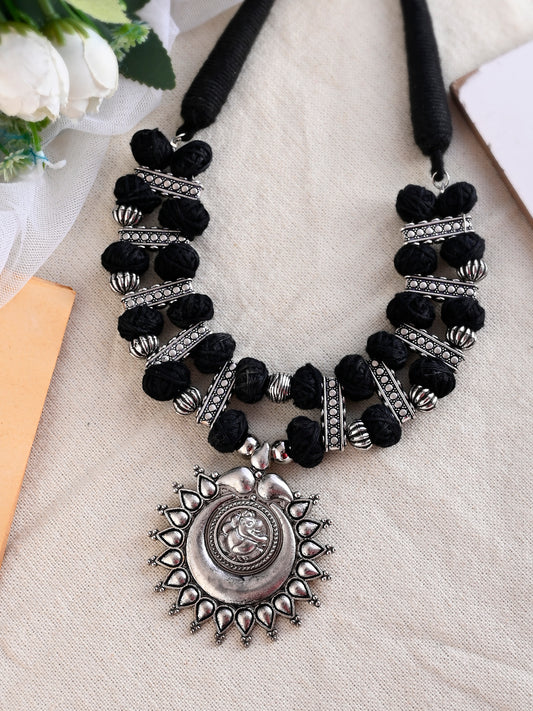 Silver-Plated Oxidised Black Short Necklace