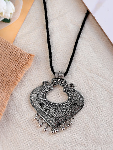 Silver-Plated Oxidised Black Long Necklace