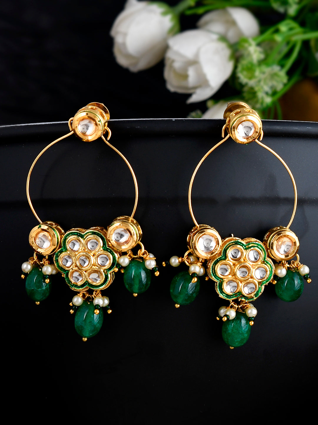 Flipkartcom  Buy Voylla Forever More Green Enameled Floral Pearls and Green  Stones Earrings Brass Drops  Danglers Online at Best Prices in India
