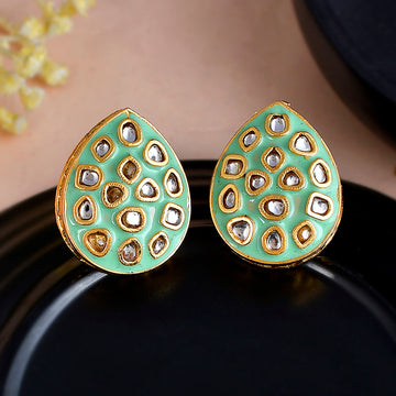 Gold-Plated Pastel Green Kundan Studs