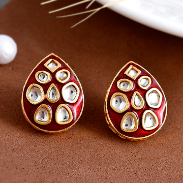 Gold-Plated Maroon Kundan Studs