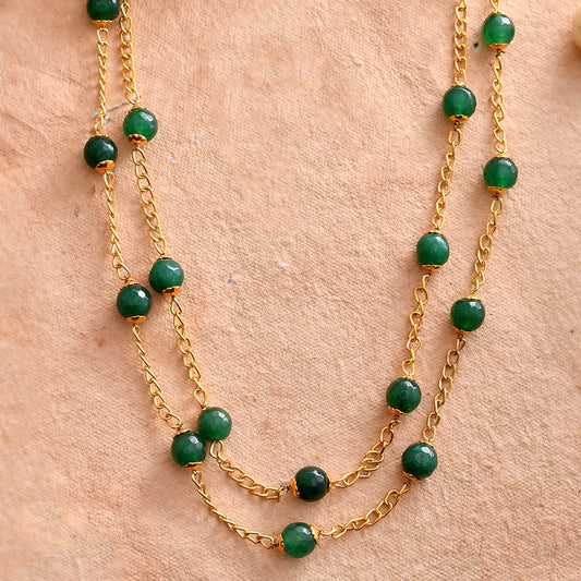 Gold-Plated Green Beaded Short Necklace