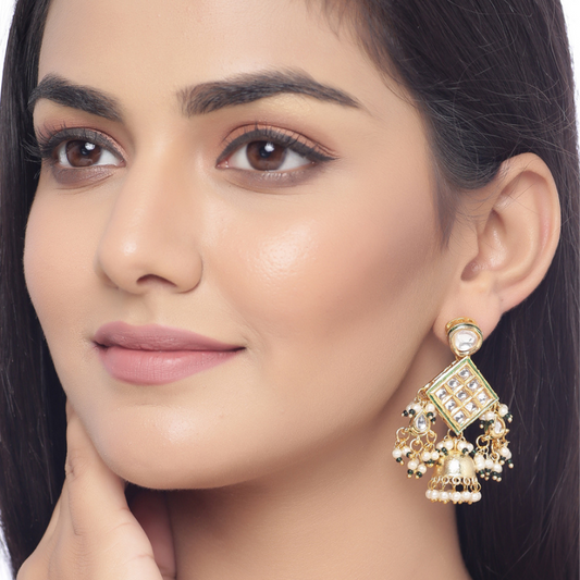 Gold-plated Kundan Jhumki Drop Earrings