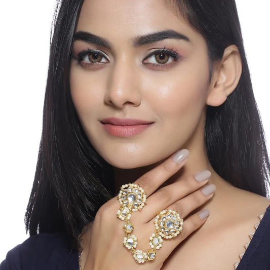 Gold-Plated Kundan-Studded Dual Rings